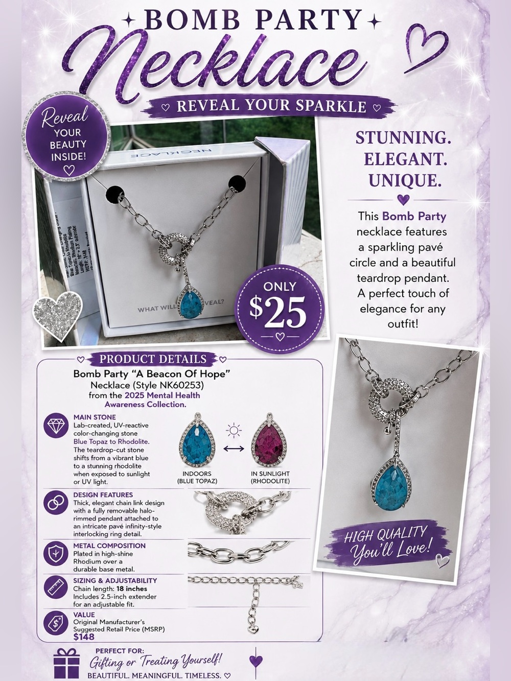 Bomb Party "A Beacon Of Hope" Teardrop Necklace